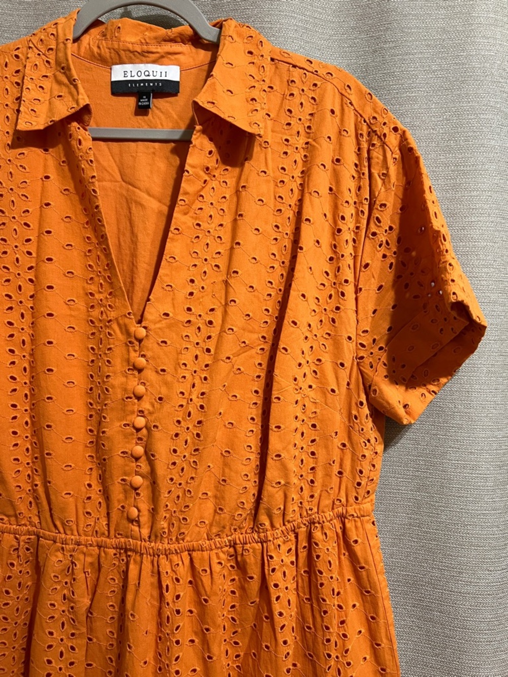 ELOQUII Elements Orange Cotton Eyelet Tiered Midi Dress Size 16 Boho Cottagecore - Picture 2 of 9